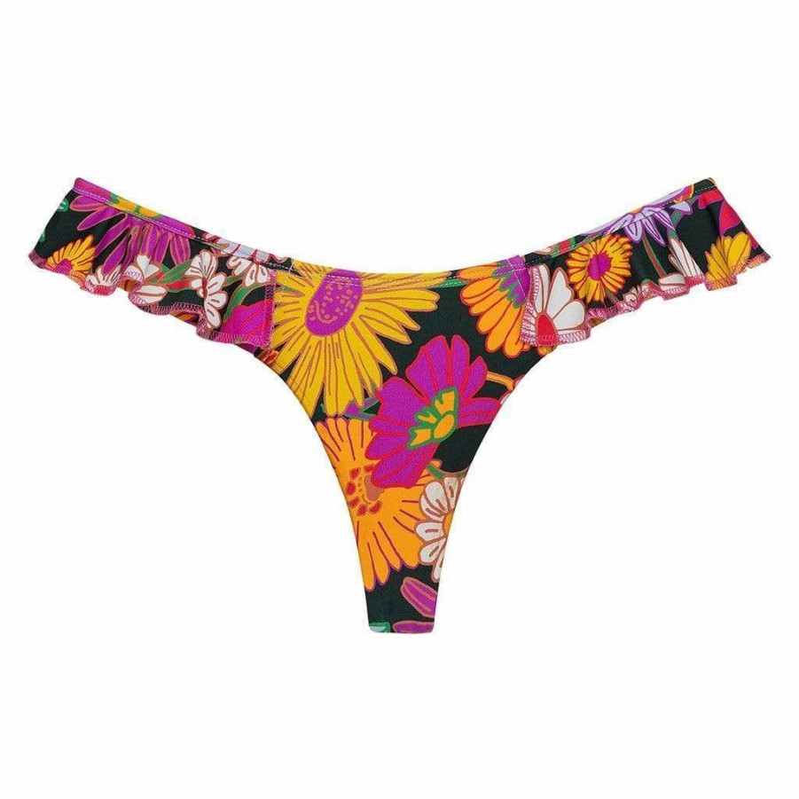 Bikini Bottoms * | Janeane Floral Ruffle Uno Bikini Bottom