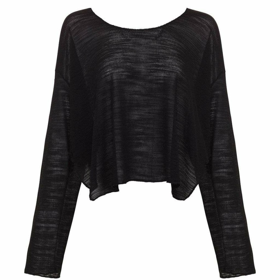 Apparel * | Black Sheer Long Sleeve Crop Top