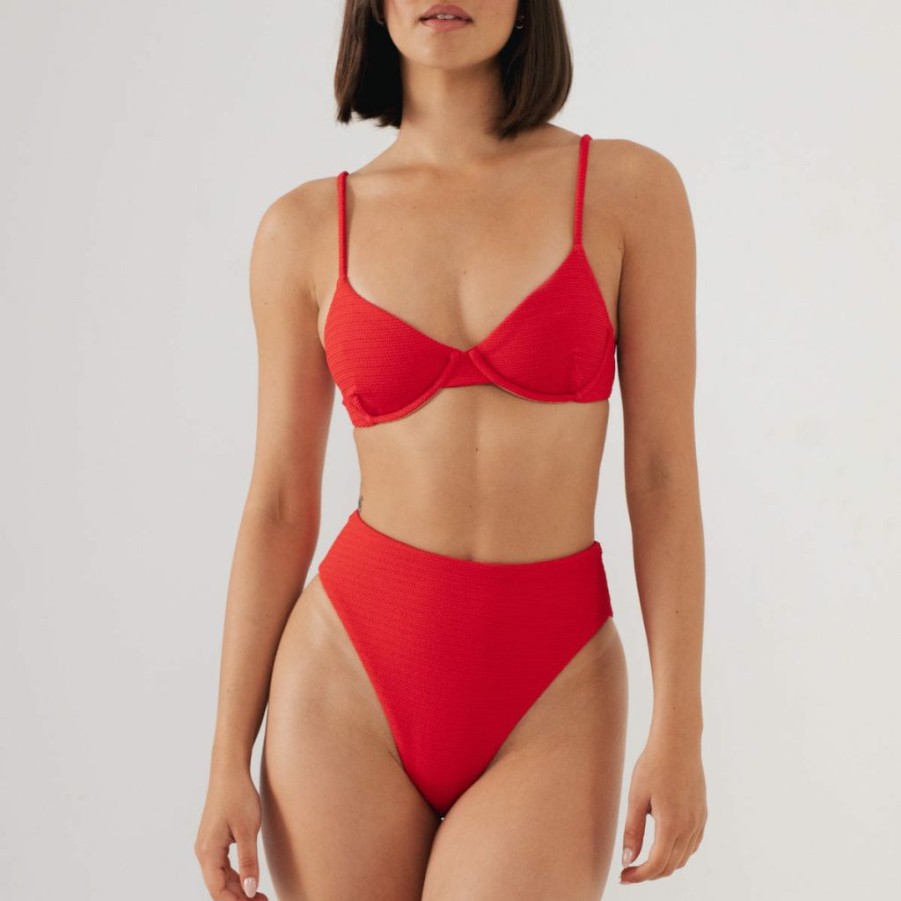 Fashion * | Crimson Micro Scrunch Dainty Bikini Top