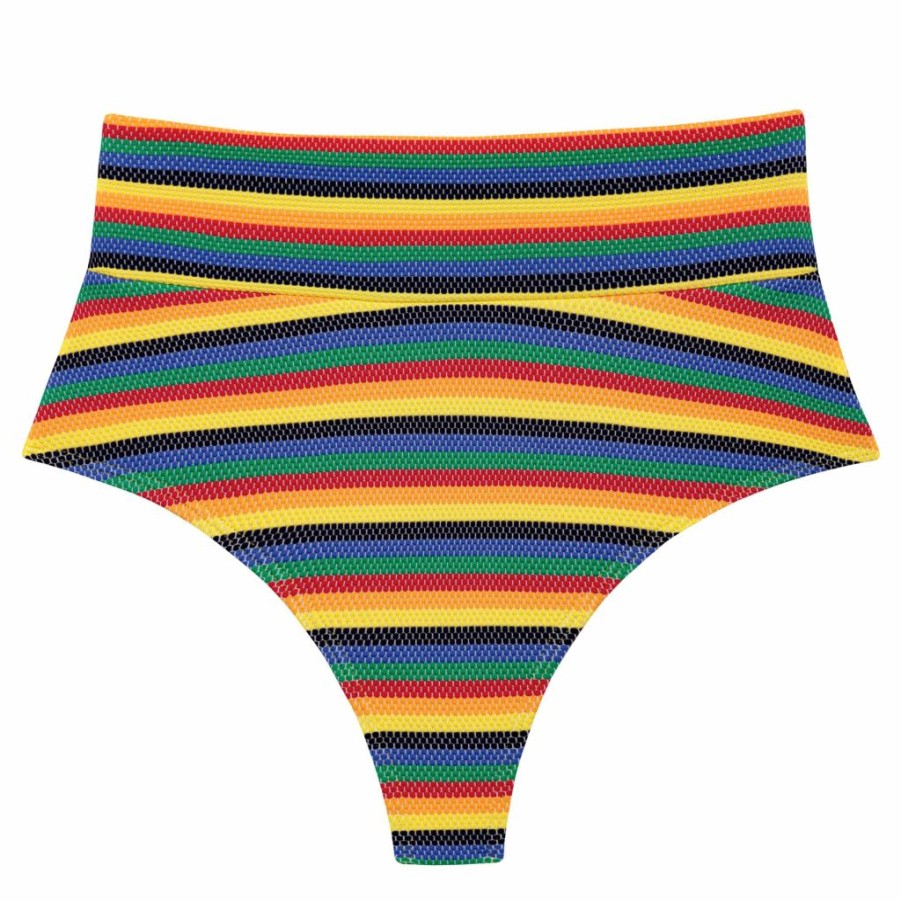 Bikini Bottoms * | Caribbean Stripe High Rise Bikini Bottom