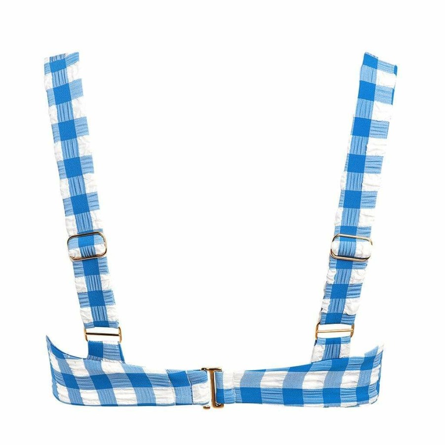 Fashion * | Blue Gingham Kayla Bikini Top