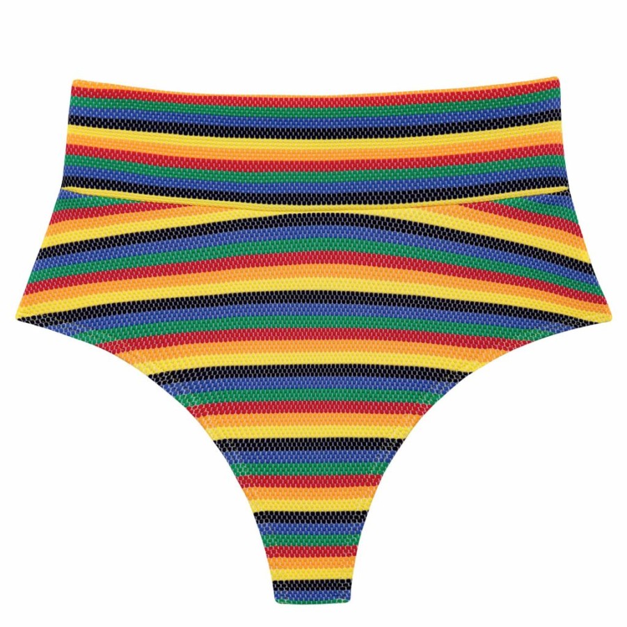 Bikini Bottoms * | Caribbean Stripe Added Coverage High Rise Bikini Bottom