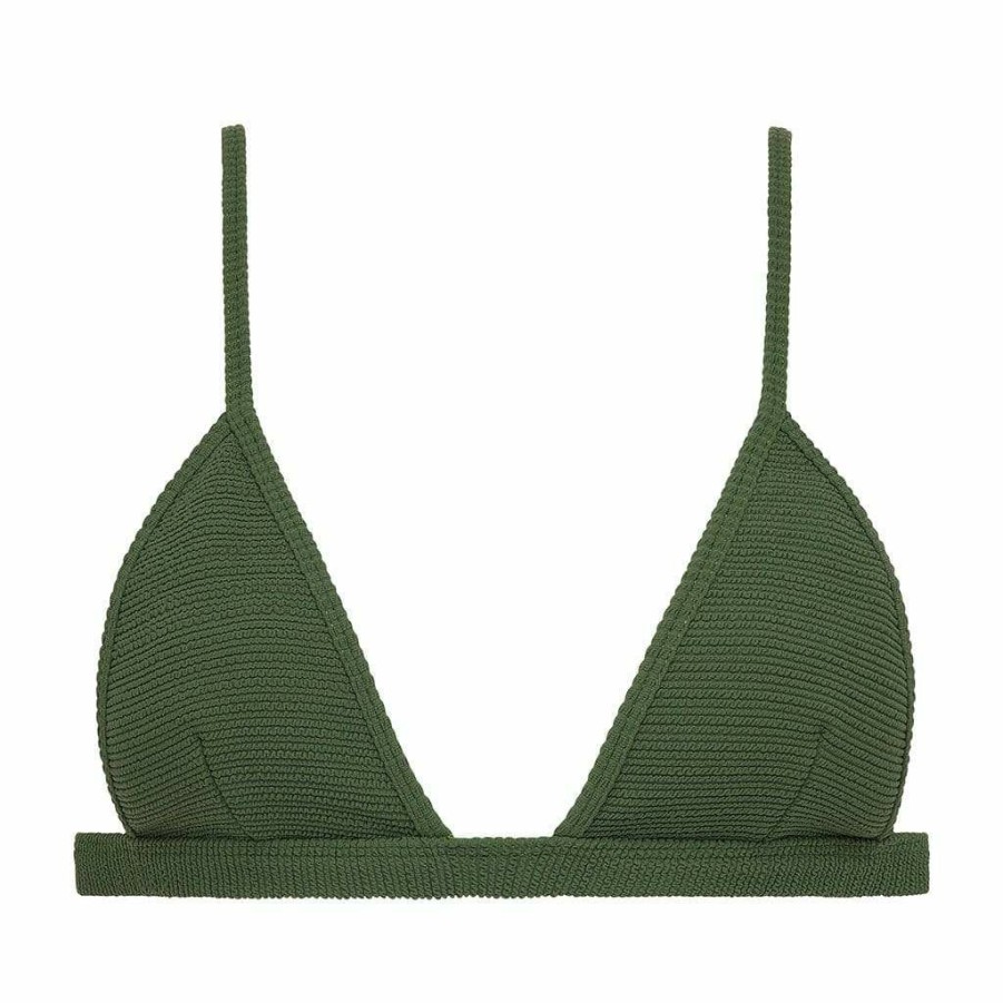 Fashion * | Olive Micro Scrunch Hunter Triangle Bikini Top