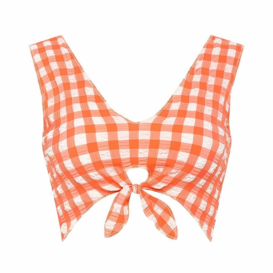 Apparel * | Shrimp Gingham Sheer Kim Bikini Top