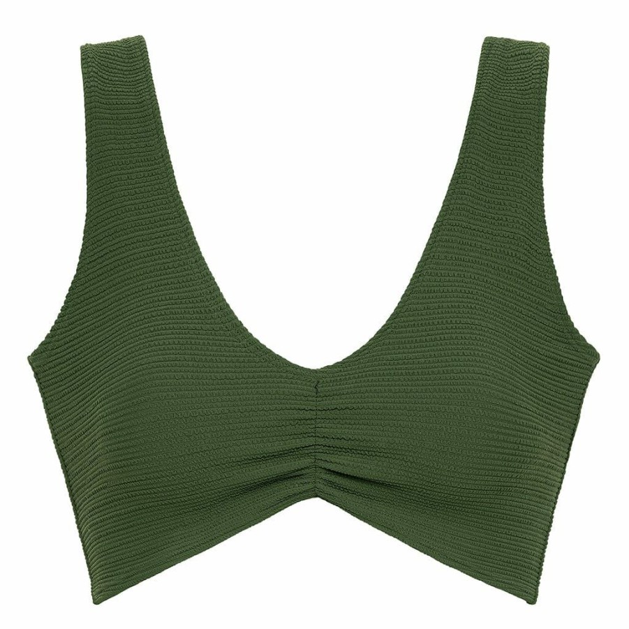 Apparel * | Olive Micro Scrunch Kim Variation Bikini Top