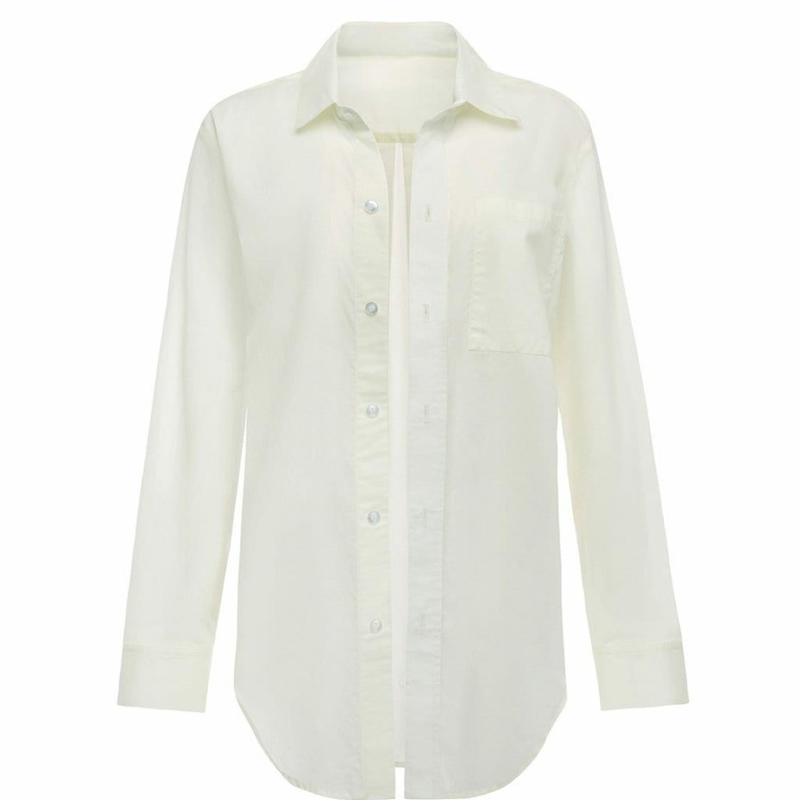 Apparel * | Cream Long Sleeve Button Down Shirt