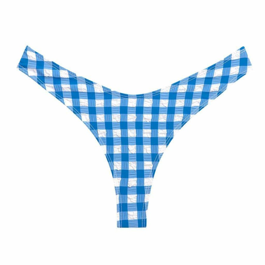 Fashion * | Blue Gingham Lulu Scrunch Bikini Bottom