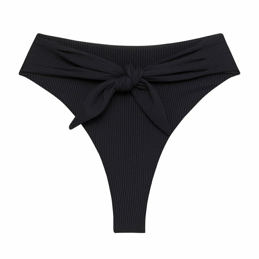 Fashion * | Black Rib Paula Tie-Up Bikini Bottom