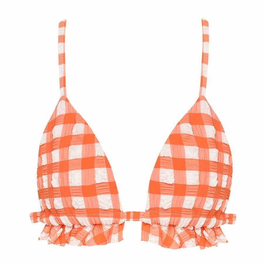 Bikini * | Shrimp Gingham Ruffle Triangle Bikini Top