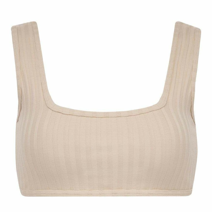 Apparel * | Beige Wide Rib Allie Bikini Top