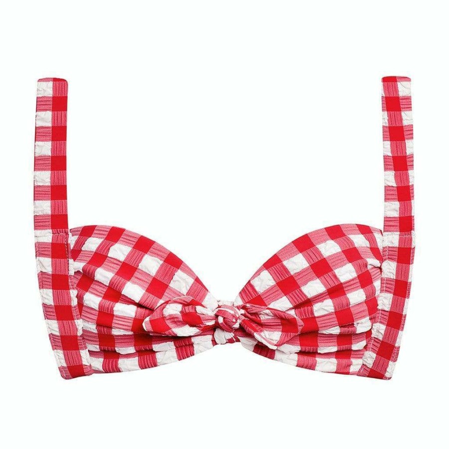 Fashion * | Red Gingham Kayla Bikini Top