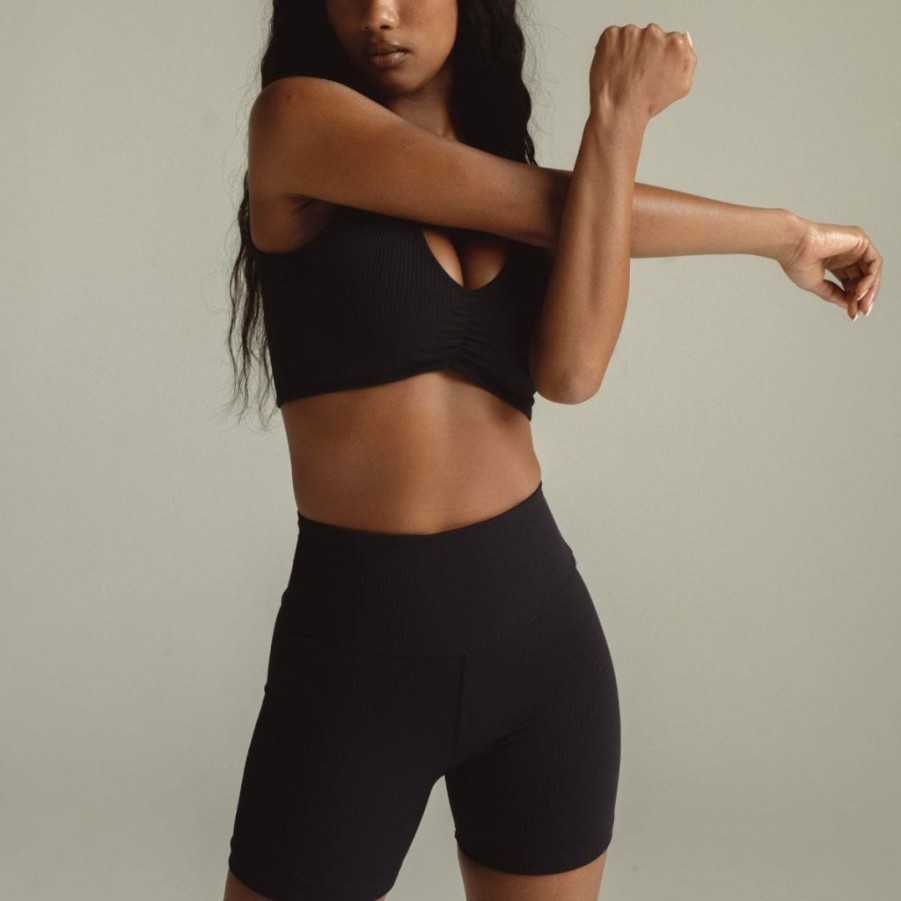 Apparel * | Black Rib Midi Bike Short