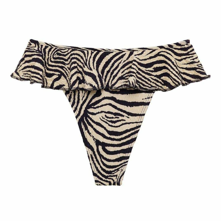 Bikini Bottoms * | Zebra Micro Scrunch Tamarindo Ruffle Bikini Bottom