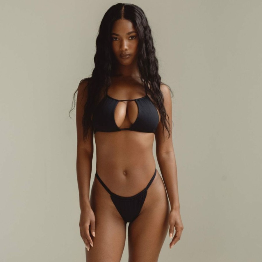 Fashion * | Black Rib Brasil Bikini Top