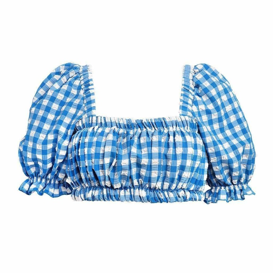 Fashion * | Blue Gingham Marcela Top