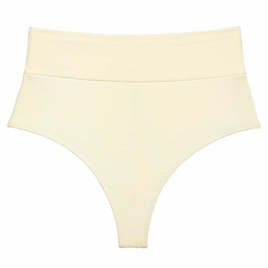 Fashion * | Cream Rib Added Coverage High Rise Bikini Bottom