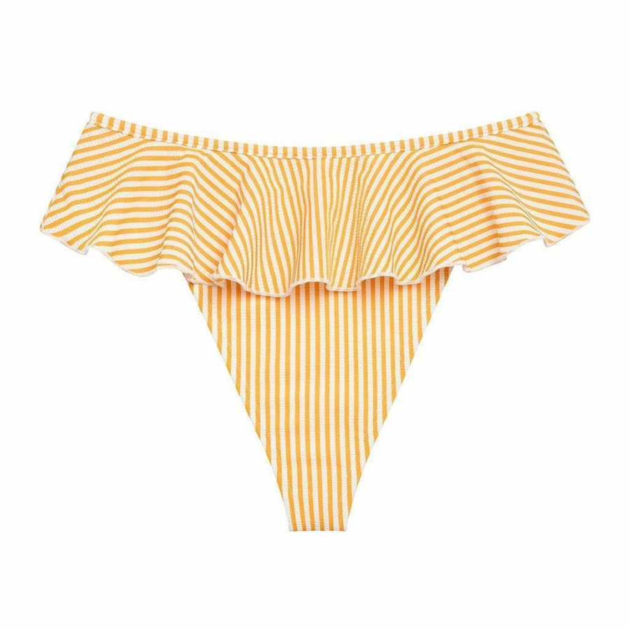 Fashion * | Canary Stripe Tamarindo Ruffle Bikini Bottom