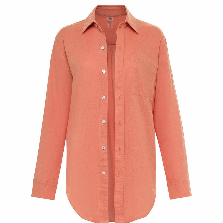 Apparel * | Coral Long Sleeve Button Down Shirt