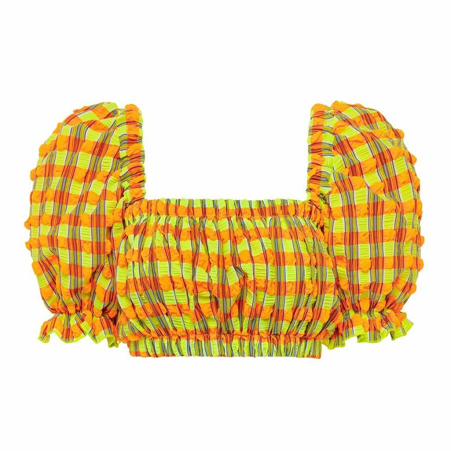 Apparel * | Neon Plaid Marcela Bikini Top