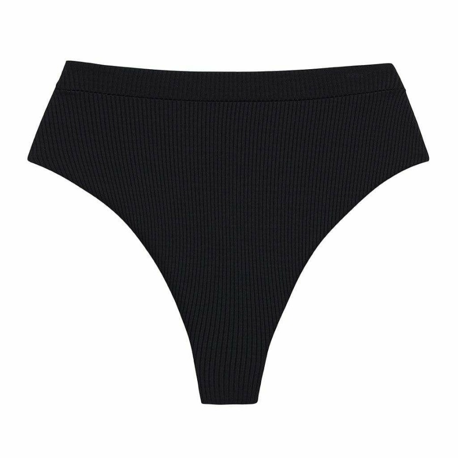 Fashion * | Black Rib Added Coverage Paulina Bikini Bottom