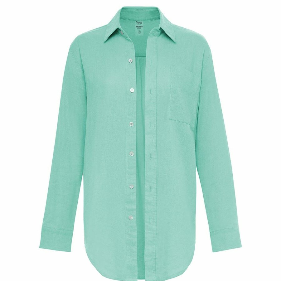 Apparel * | Turquoise Long Sleeve Button Down Shirt