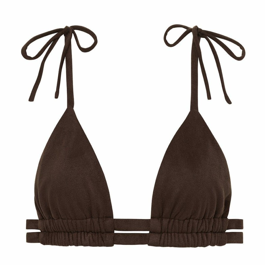 Swim * | Espresso Suede Palua Ties Bikini Top