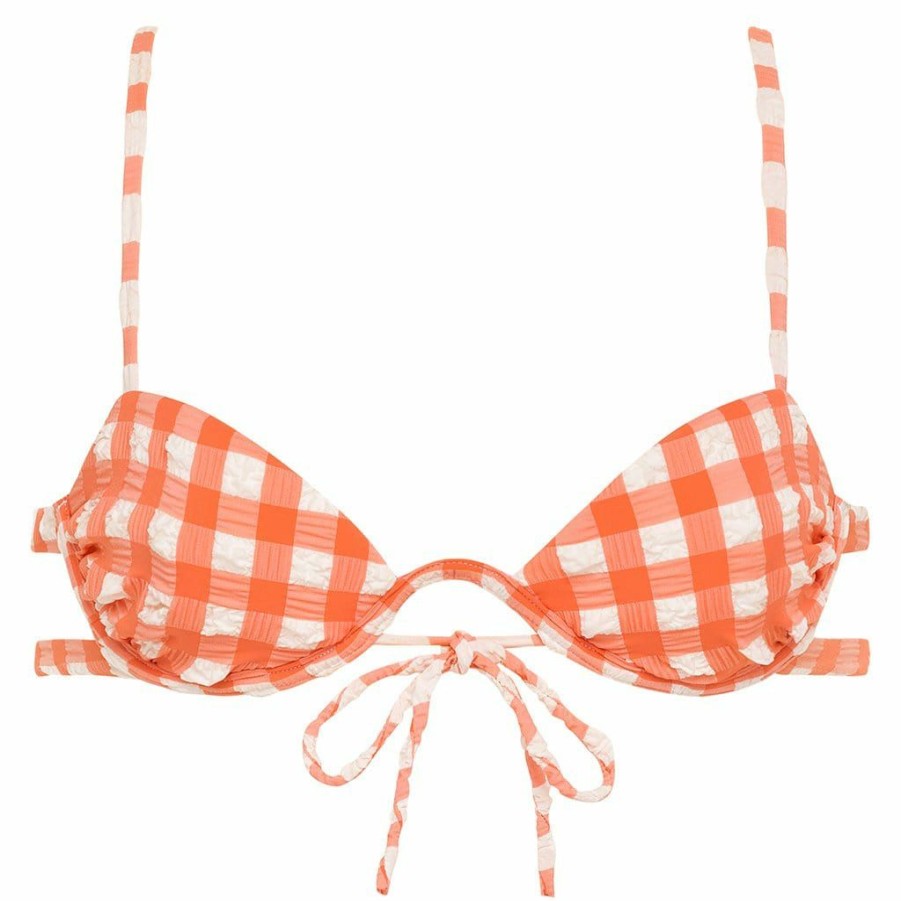 Bikini * | Shrimp Gingham Elany Tie-Up Bikini Top