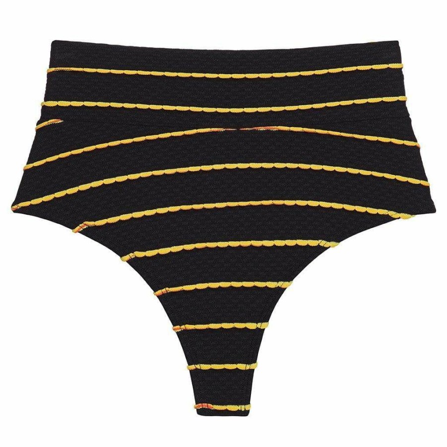 Bikini Bottoms * | Rasta Scallop Added Coverage High Rise Bikini Bottom