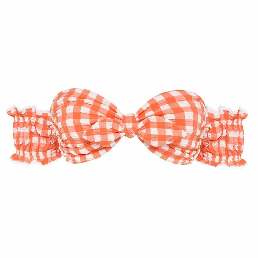 Bikini * | Shrimp Gingham Mama Sleeves Bikini Top