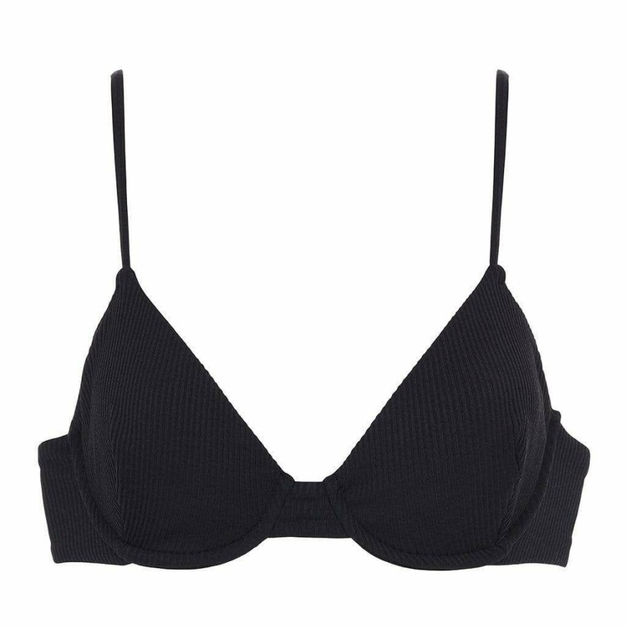 Fashion * | Black Rib Dainty Bikini Top