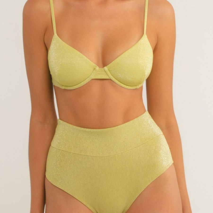 Swim * | Limon Sparkle Added Coverage High Rise Bikini Bottom