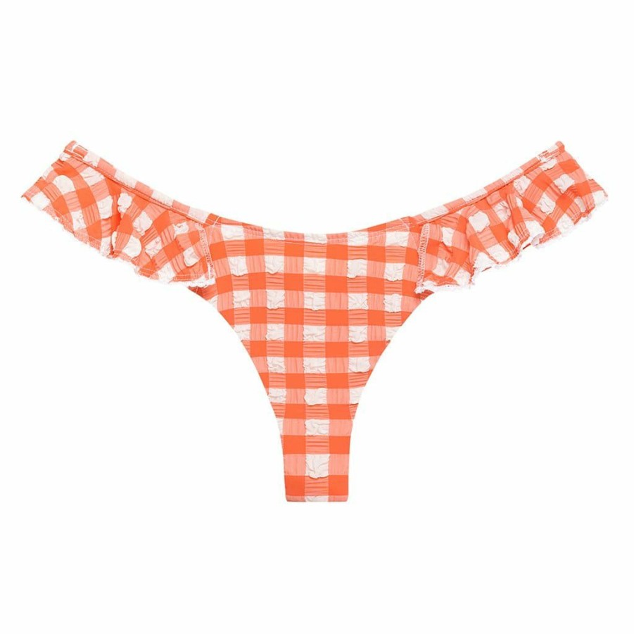 Bikini Bottoms * | Shrimp Gingham Ruffle Uno Bikini Bottom