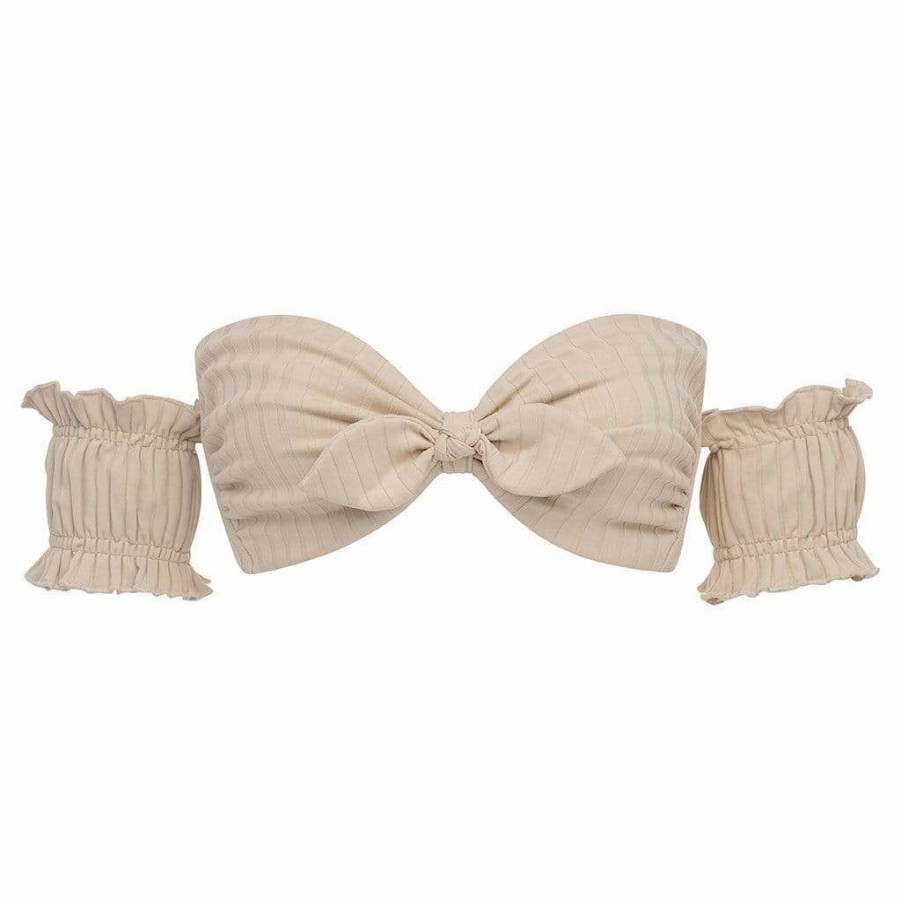 Bikini * | Beige Wide Rib Mama Sleeves Bikini Top