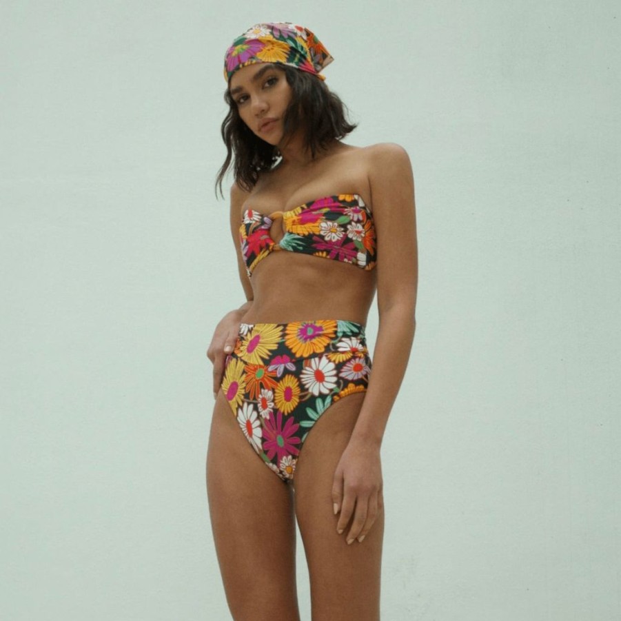 Bikini Bottoms * | Janeane Floral High Rise Bikini Bottom