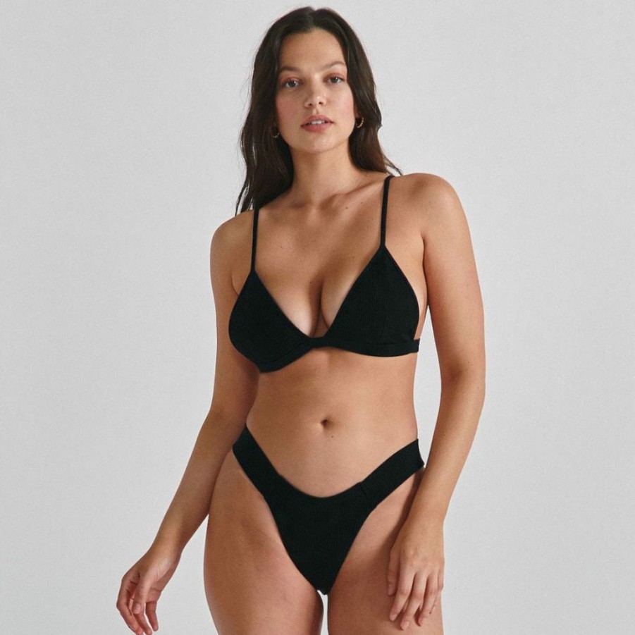 Fashion * | Black Rib Added Coverage Uno Bikini Bottom