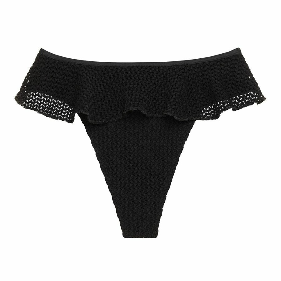 Fashion * | Black Crochet Tamarindo Ruffle Bikini Bottom