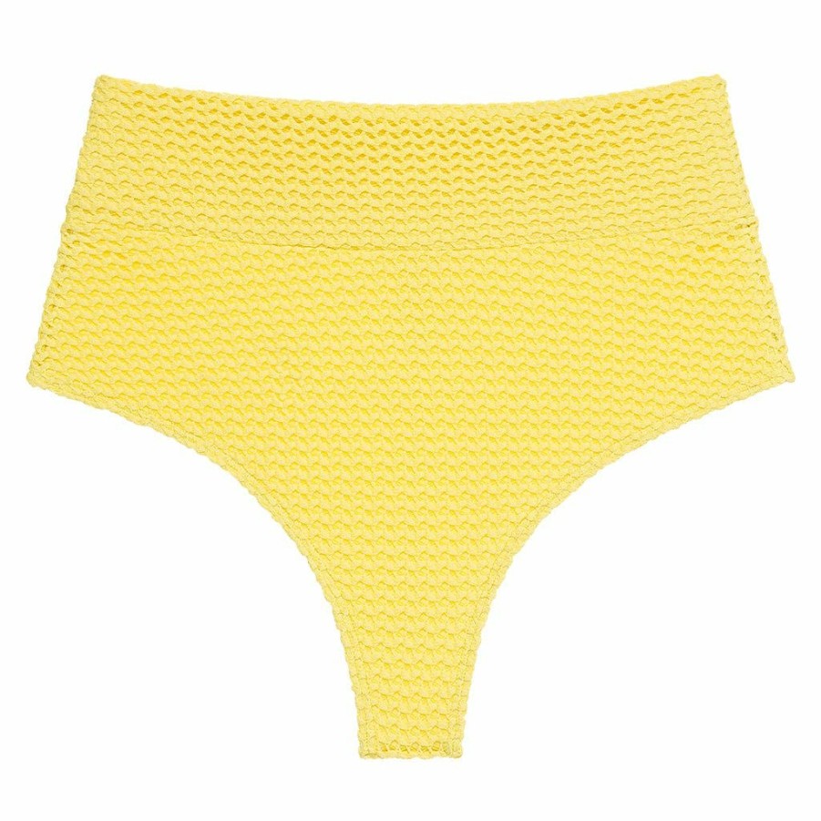 Bikini Bottoms * | Yellow Crochet Added Coverage High Rise Bikini Bottom