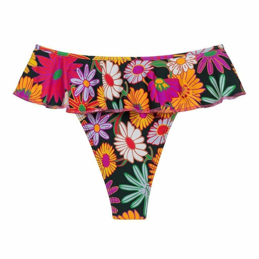 Bikini Bottoms * | Janeane Floral Tamarindo Ruffle Bikini Bottom