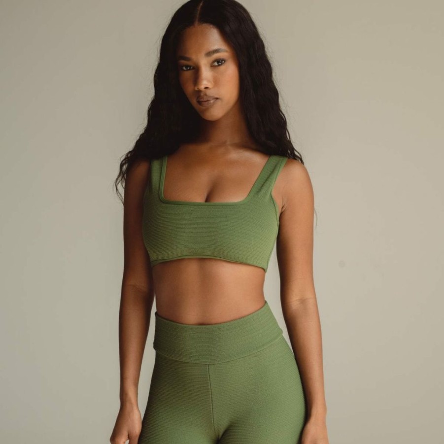 Apparel * | Olive Micro Scrunch Allie Bikini Top