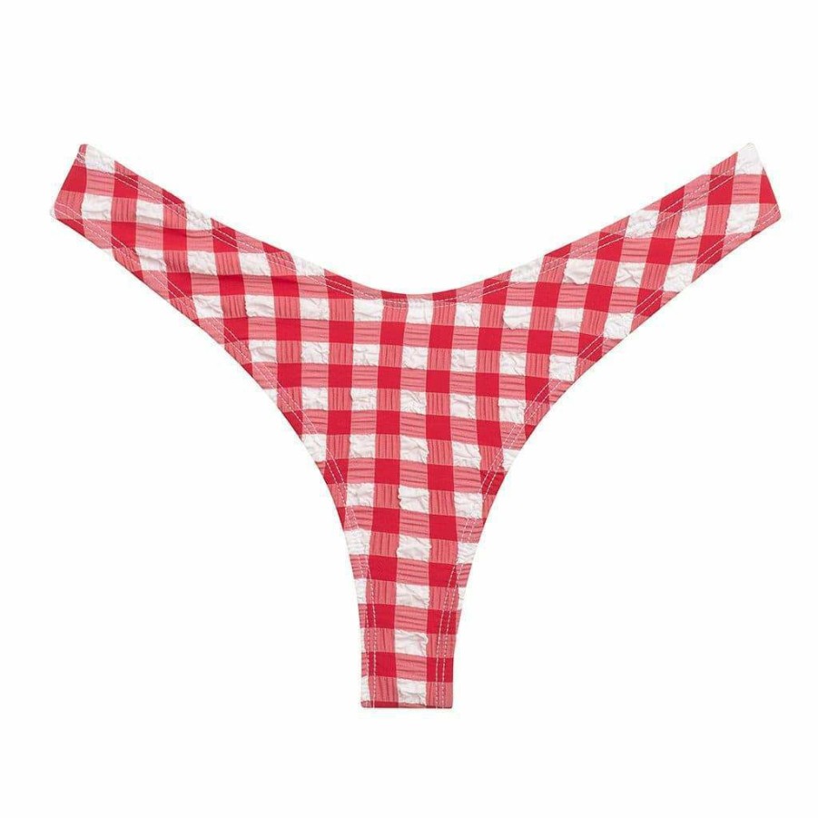 Fashion * | Red Gingham Lulu Scrunch Bikini Bottom