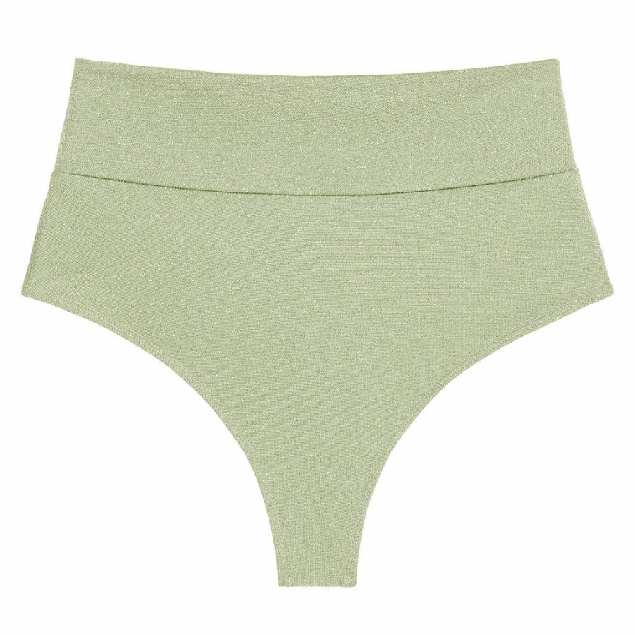 Bikini Bottoms * | Jade Sparkle Added Coverage High Rise Bikini Bottom