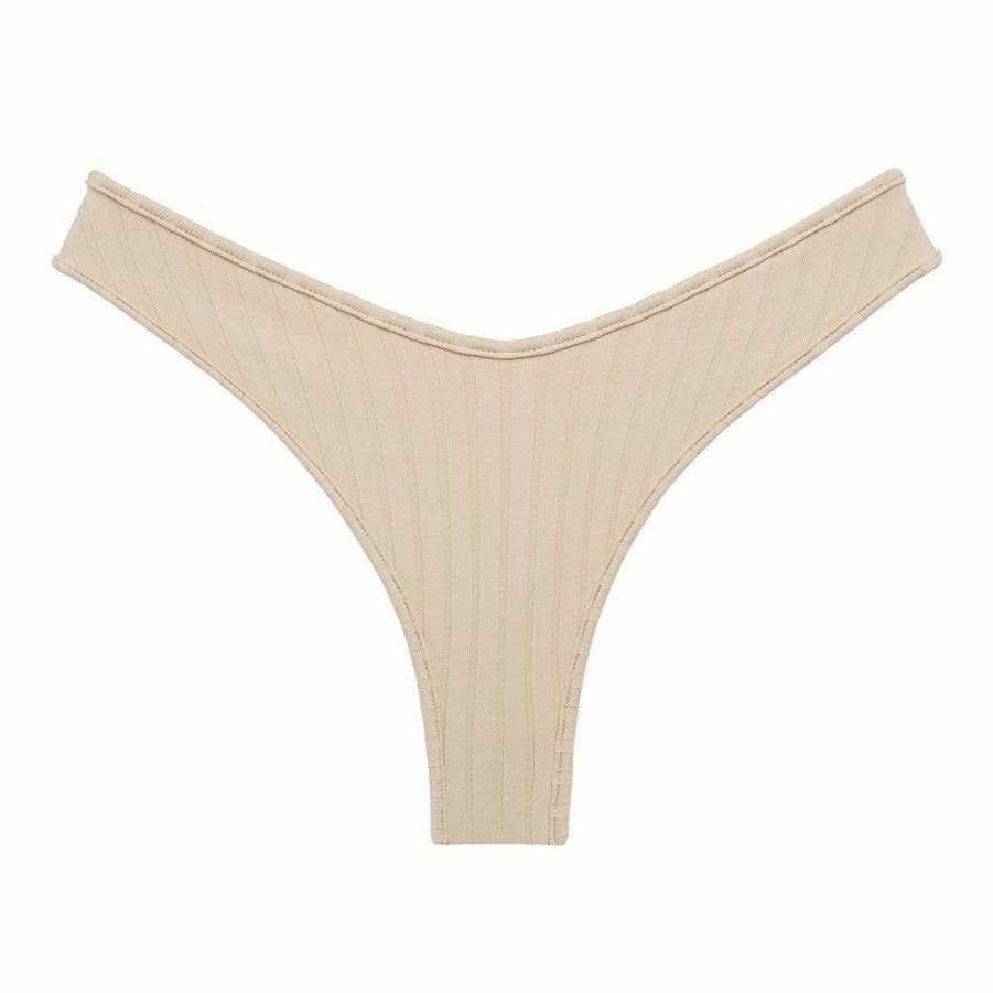 Bikini Bottoms * | Beige Wide Rib Lulu Bikini Bottom