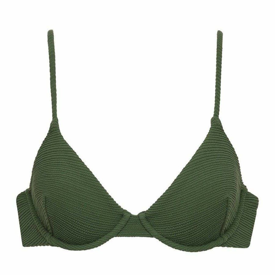 Fashion * | Olive Micro Scrunch Dainty Bikini Top