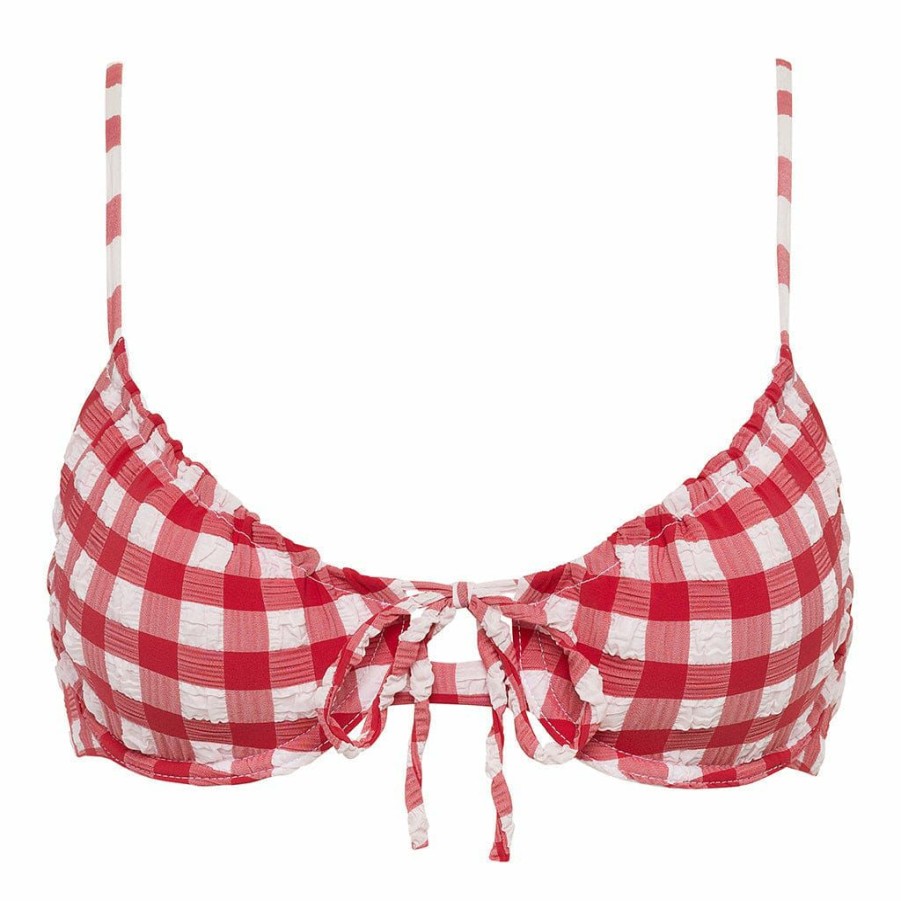 Apparel * | Red Gingham Lucy Bikini Top