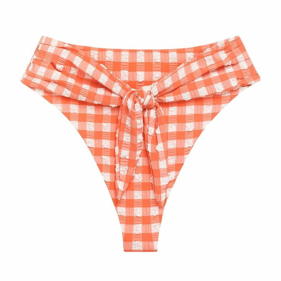 Bikini Bottoms * | Shrimp Gingham Paula Tie-Up Bikini Bottom