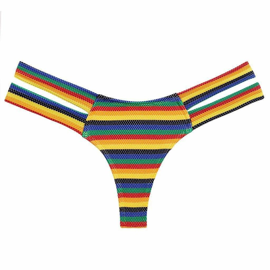 Bikini Bottoms * | Caribbean Stripe Added Coverage Seamless Euro Bikini Bottom