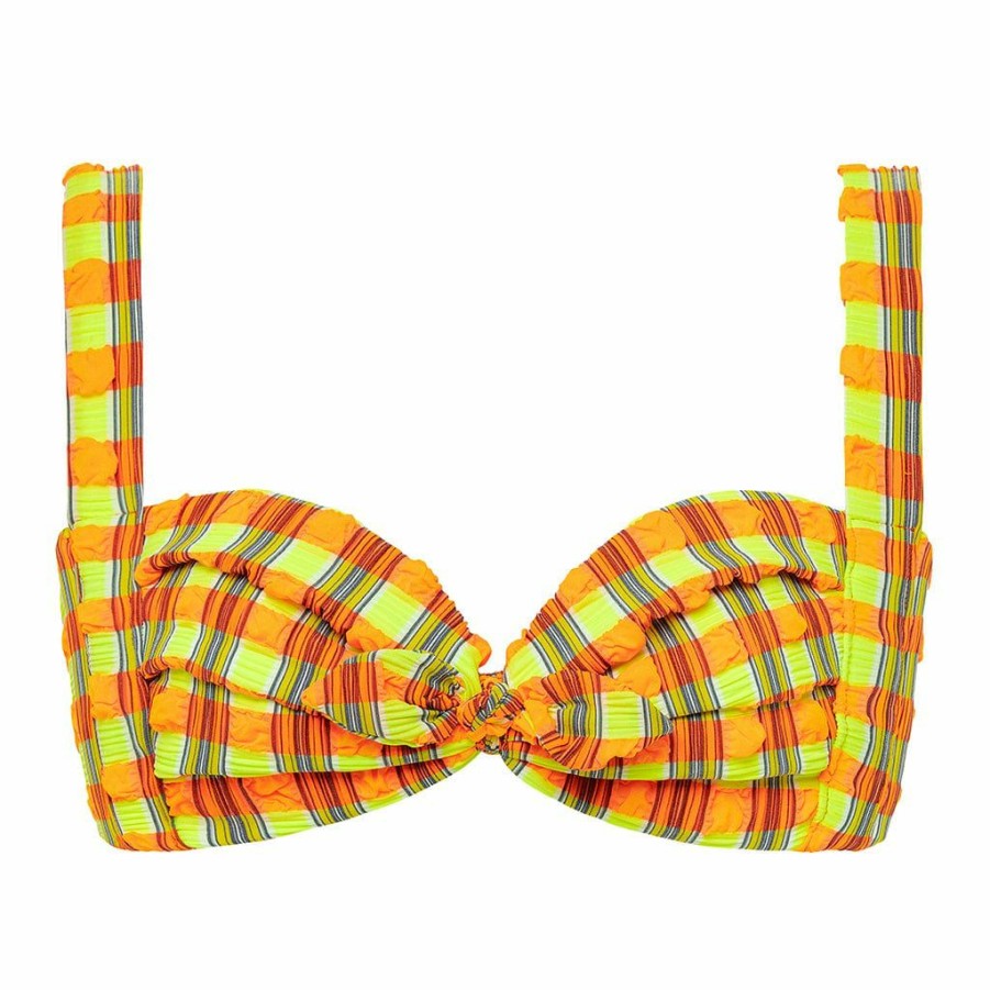 Bikini * | Neon Plaid Kayla Bikini Top