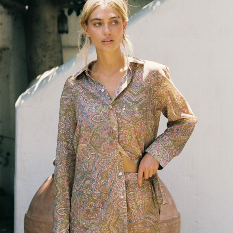 Apparel * | Ali Paisley Long Sleeve Button Down Shirt