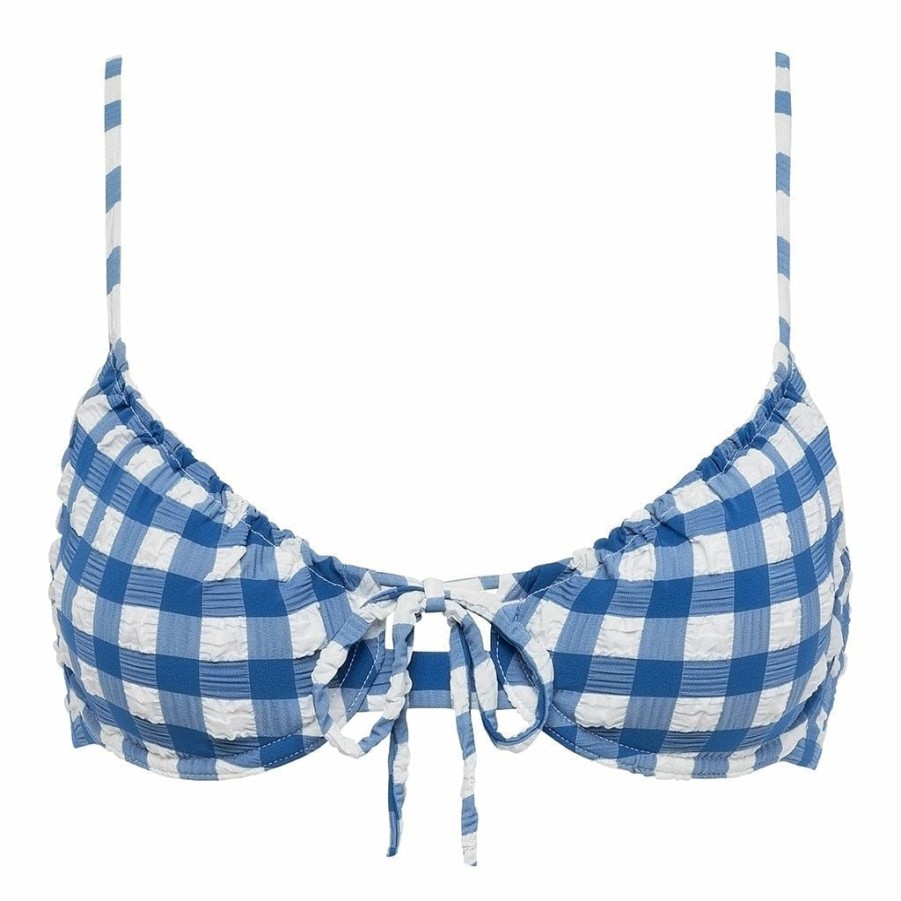 Apparel * | Blue Gingham Lucy Bikini Top