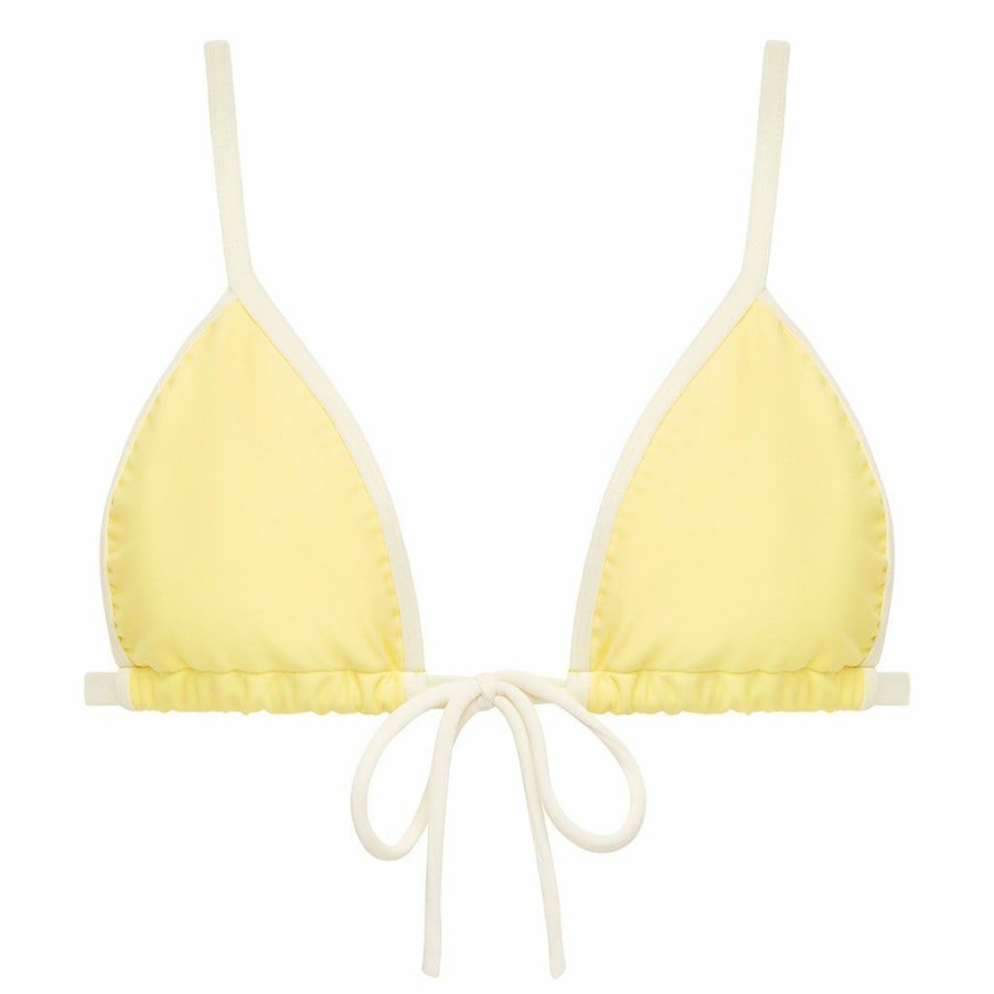 Bikini * | Yellow Pastel Cream Binded Triangle Ties Bikini Top